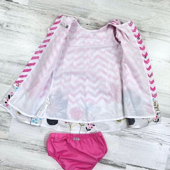 Catimini Baby Girl Dress Bloomer Set 18M Pink Chevron Floral 100% Cotton France - Picture 6 of 11